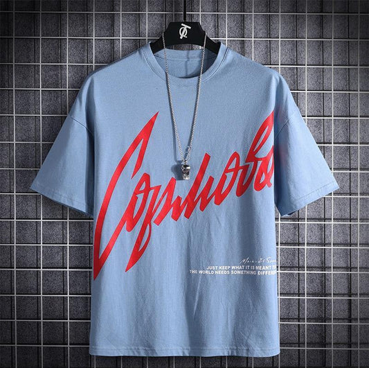 Mens Cotton Sticker Printed T-Shirt TTMPS13 - Light Blue