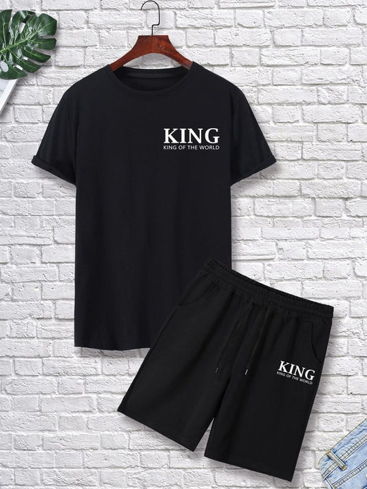 Mens Summer Shorts + T-Shirt Set - TTMSS42 - Black Black