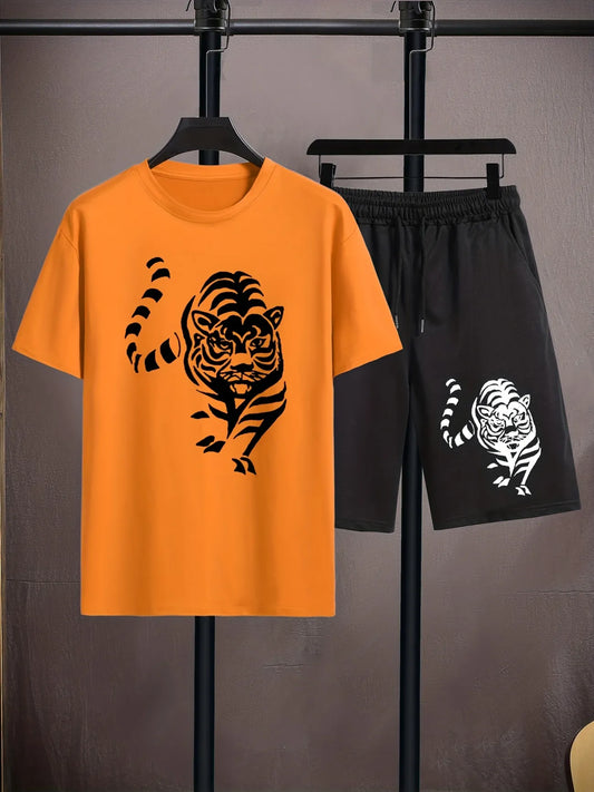 Mens Summer Shorts + T-Shirt Set - TTMSS163 - Orange Black