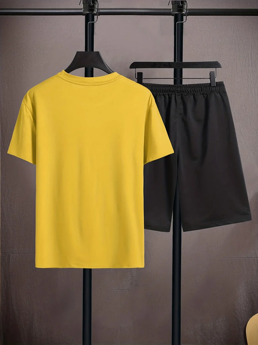 Mens Summer Shorts + T-Shirt Set - TTMSS162 - Yellow Black