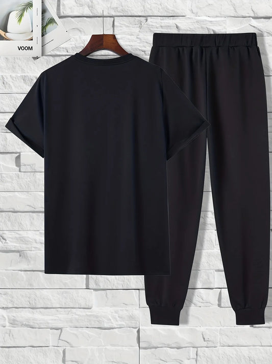 Mens Summer Pants + T-Shirt Set - TTMSTS3 - Black Black